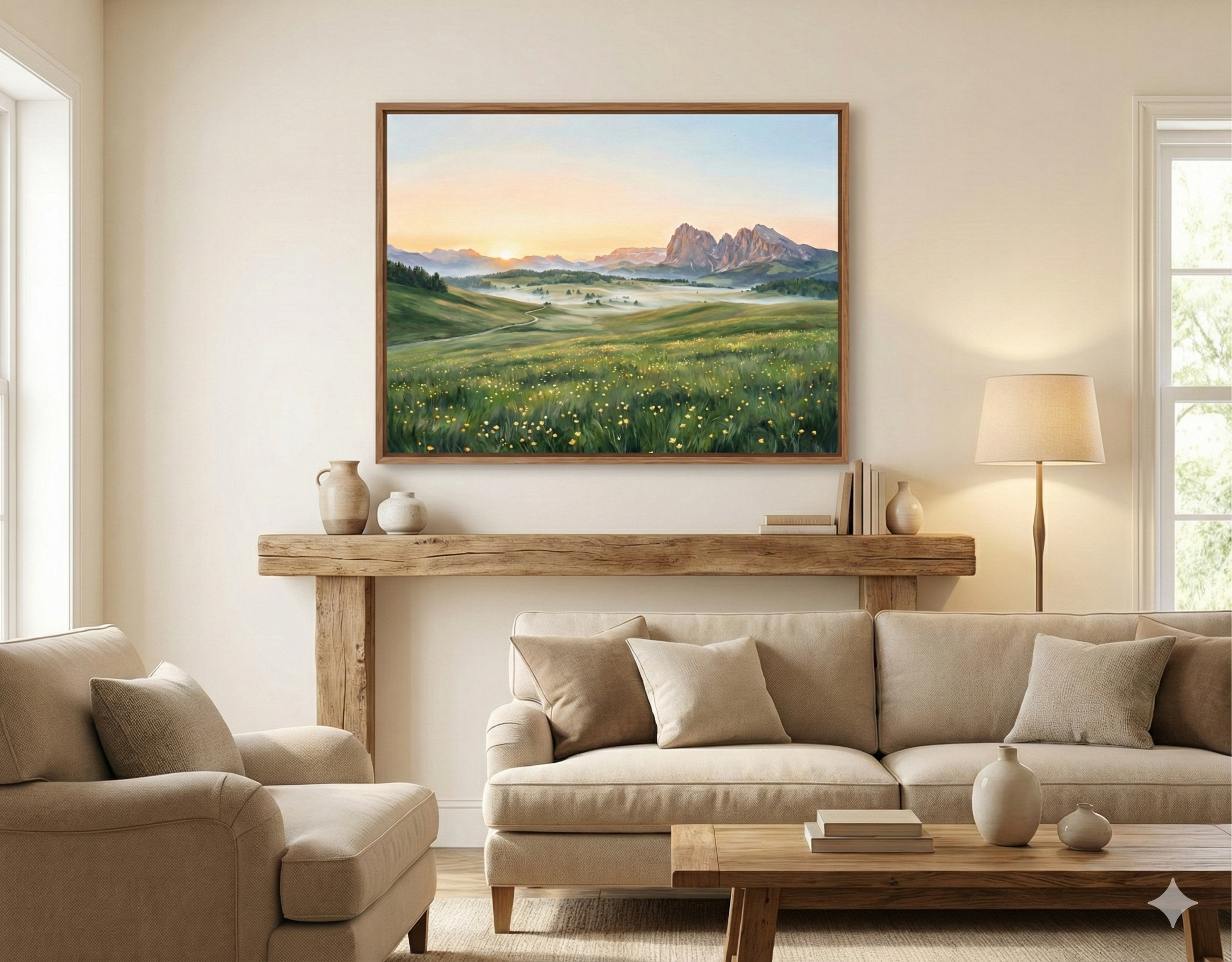 Golden Solitude: Misty Mountain Sunrise – Original Acrylic Painting