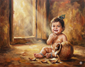 Little Butter Thief: Baby Krishna's Joyful Mischief – Original Acrylic Painting
