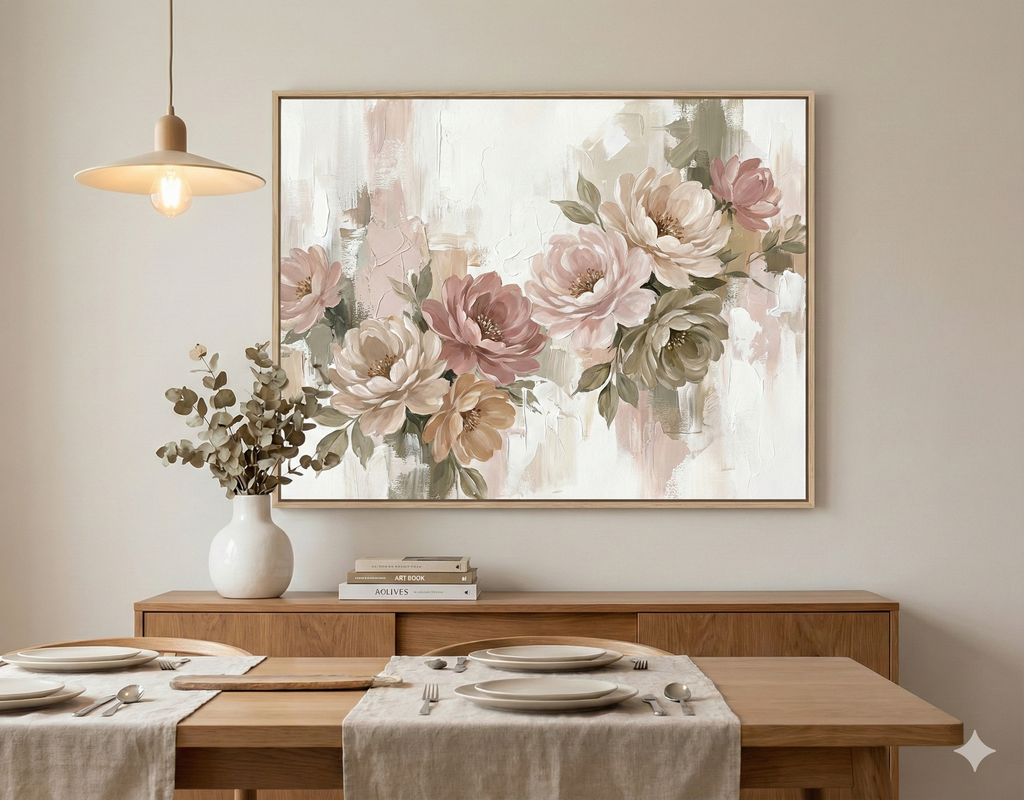 Ethereal Blush and Earth Tone Floral Symphony - Textured Acrylic Painting