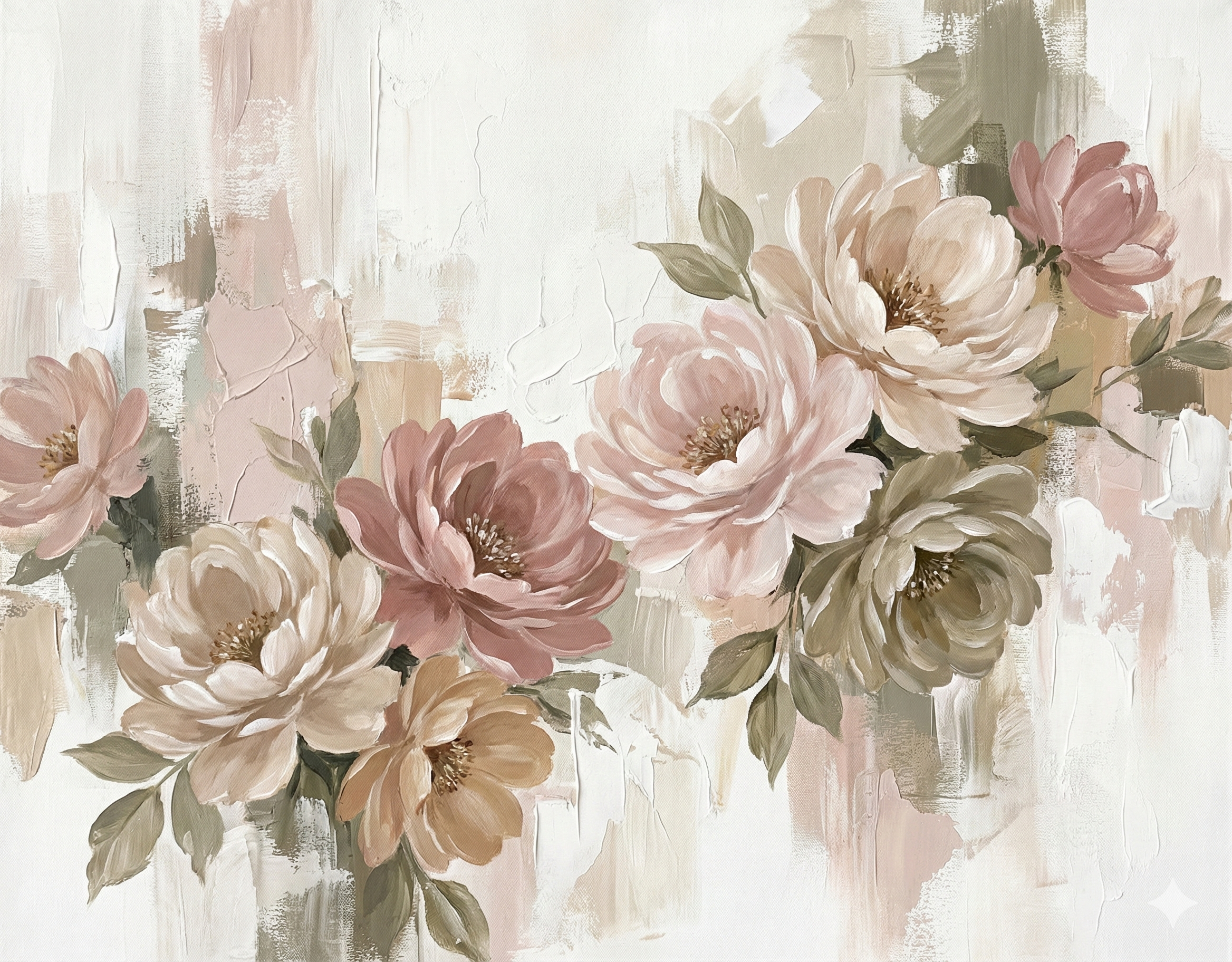Ethereal Blush and Earth Tone Floral Symphony - Textured Acrylic Painting