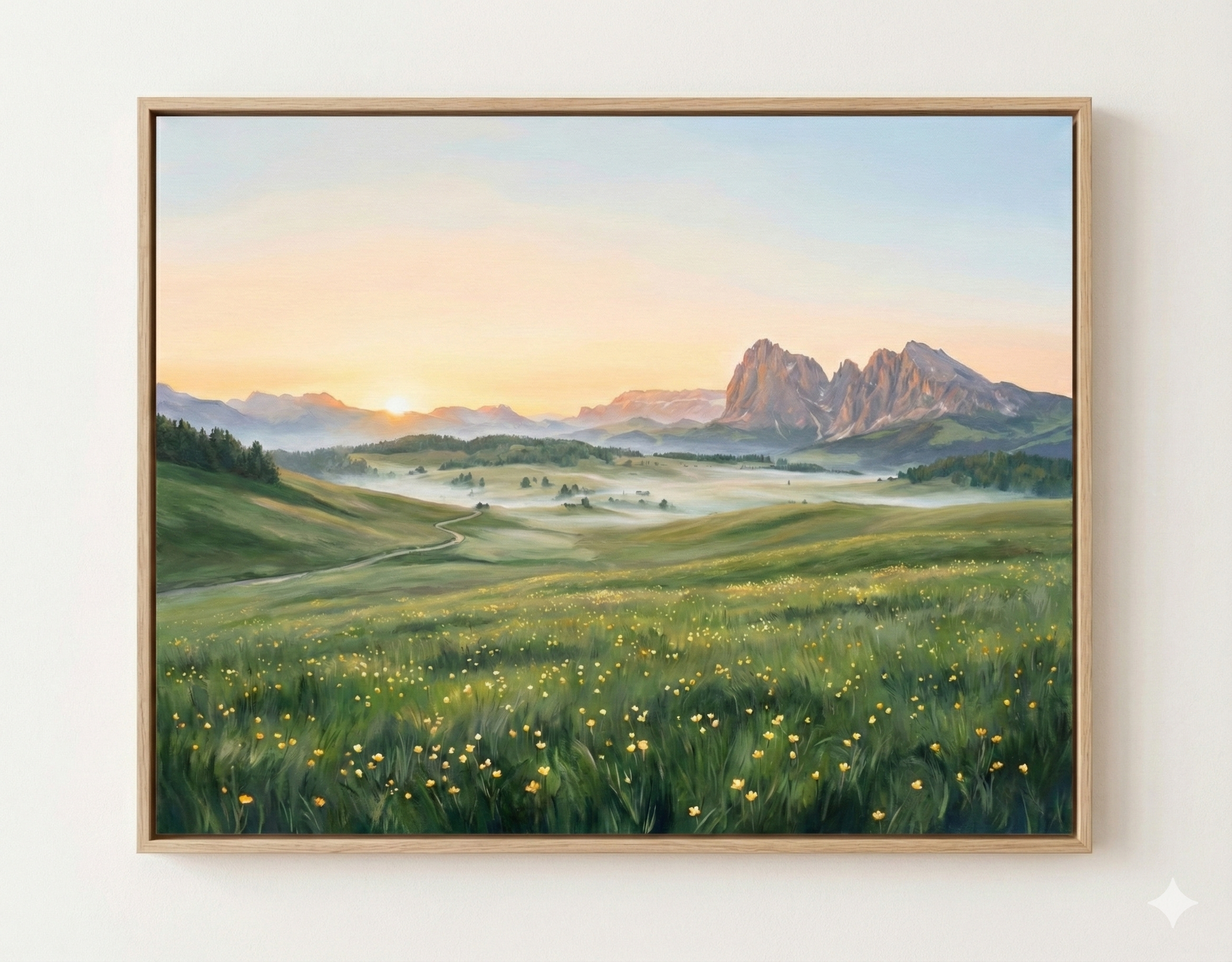 Golden Solitude: Misty Mountain Sunrise – Original Acrylic Painting