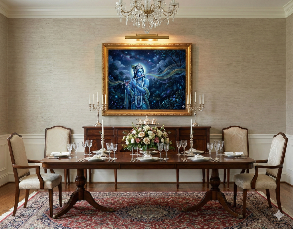 Midnight Melody: Krishna in the Enchanted Blue Forest – Original Acrylic Painting