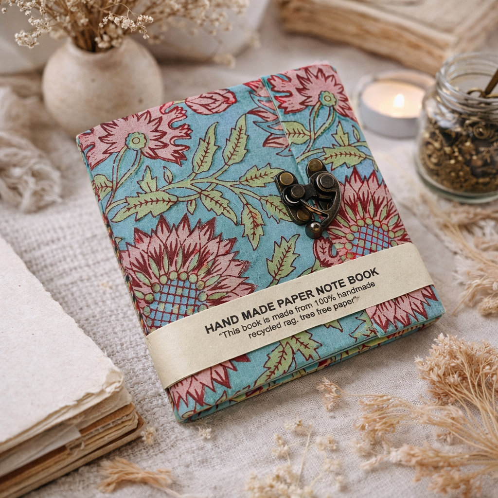 Teal Bloom 5"x5" Lock Journal/Sketchbook