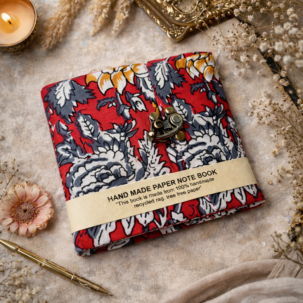 Crimson Bloom 5"x5" Lock Journal/Sketchbook