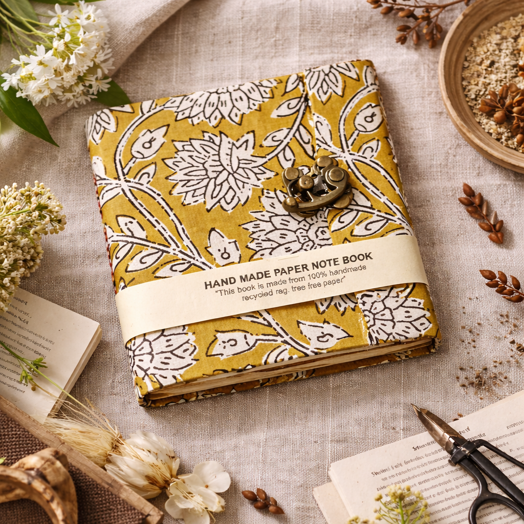 Mustard Bloom 5"x5" Lock Journal/Sketchbook