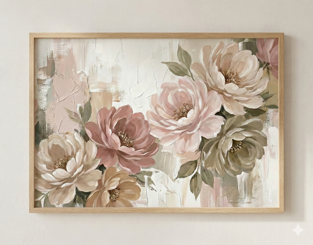 Ethereal Blush and Earth Tone Floral Symphony - Textured Acrylic Painting